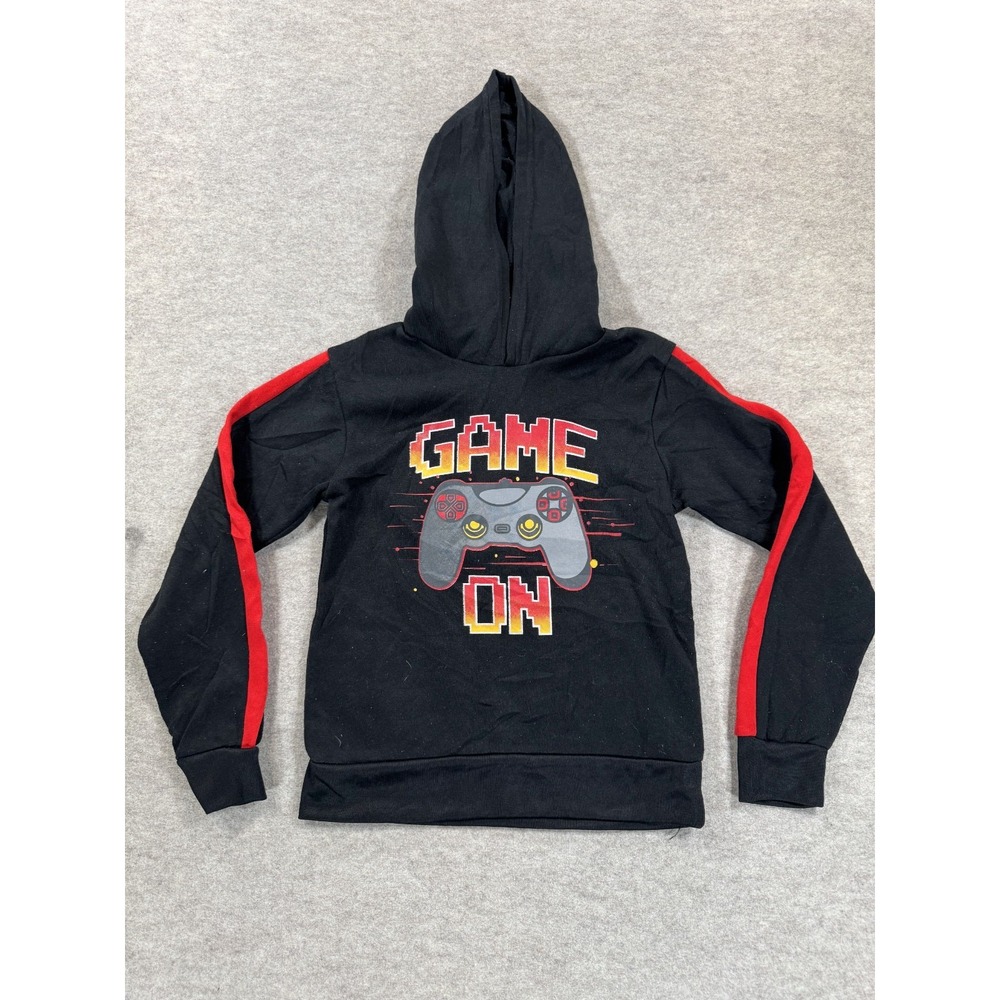 Tuff Guys Game On Fleece Hoodie Kids 8 Black Graphic Print Playing Pullover